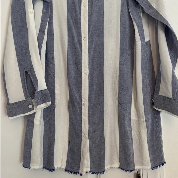 Tommy Bahama Beach Cover Up Navy and White Pockets Fringe M EUC - Picture 6 of 7